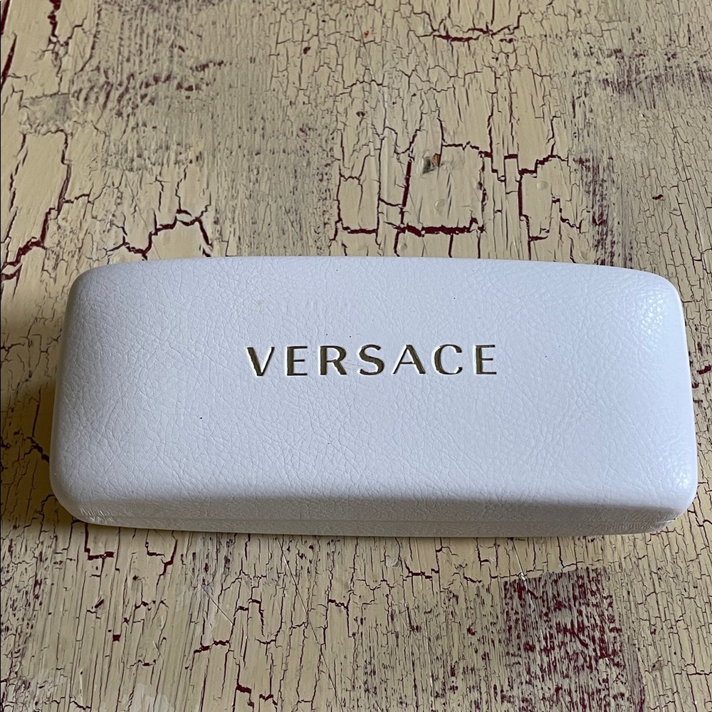 Versace White Leather Eyeglass Case